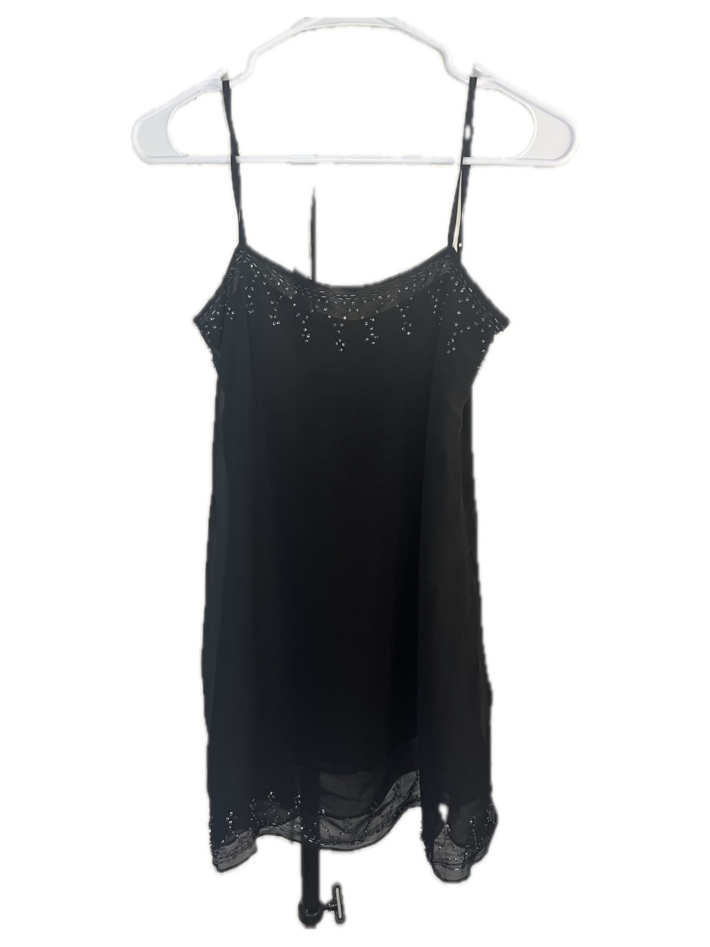 Silk Chiffon Black Beaded Lace-Trim Mini Slip Dress - Women's